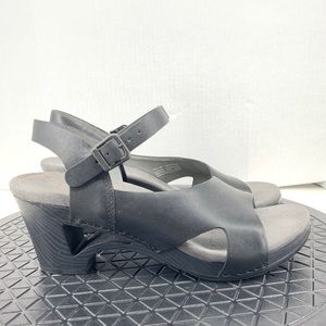 Dansko Women 40 Size 9.5 10 Sandals Black Leather Tasha Shoes Heel Adjustable